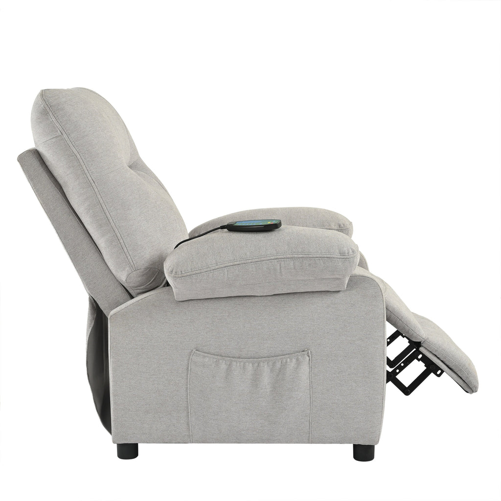 Fauteuil inclinable manuel rembourré avec massage, chauffage lombaire, accoudoirs coussinés et poches latérales