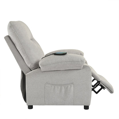 Fauteuil inclinable manuel rembourré avec massage, chauffage lombaire, accoudoirs coussinés et poches latérales