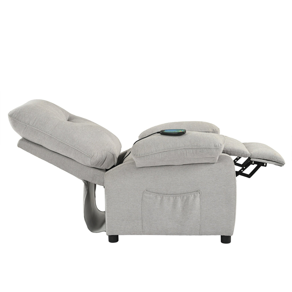 Fauteuil inclinable manuel rembourré avec massage, chauffage lombaire, accoudoirs coussinés et poches latérales
