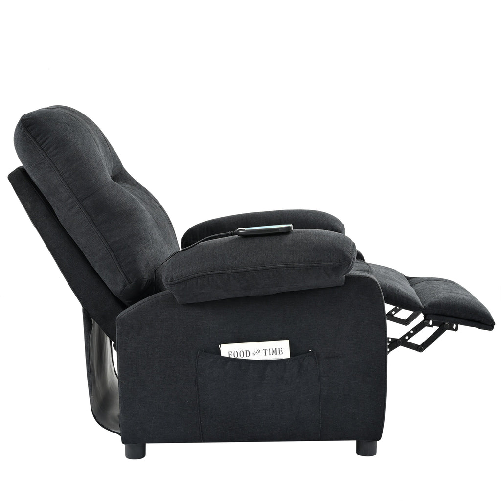 Fauteuil inclinable manuel rembourré avec massage, chauffage lombaire, accoudoirs coussinés et poches latérales
