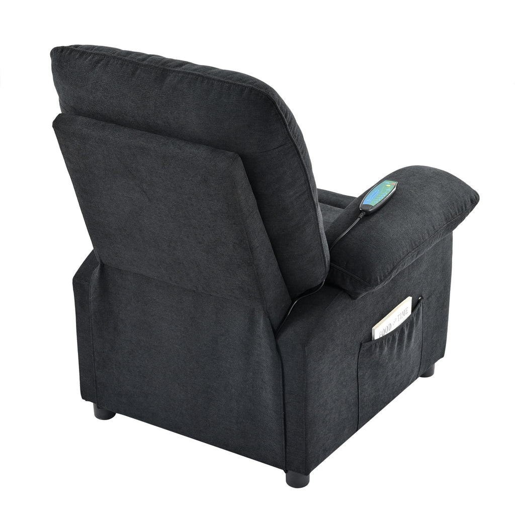 Fauteuil inclinable manuel rembourré avec massage, chauffage lombaire, accoudoirs coussinés et poches latérales