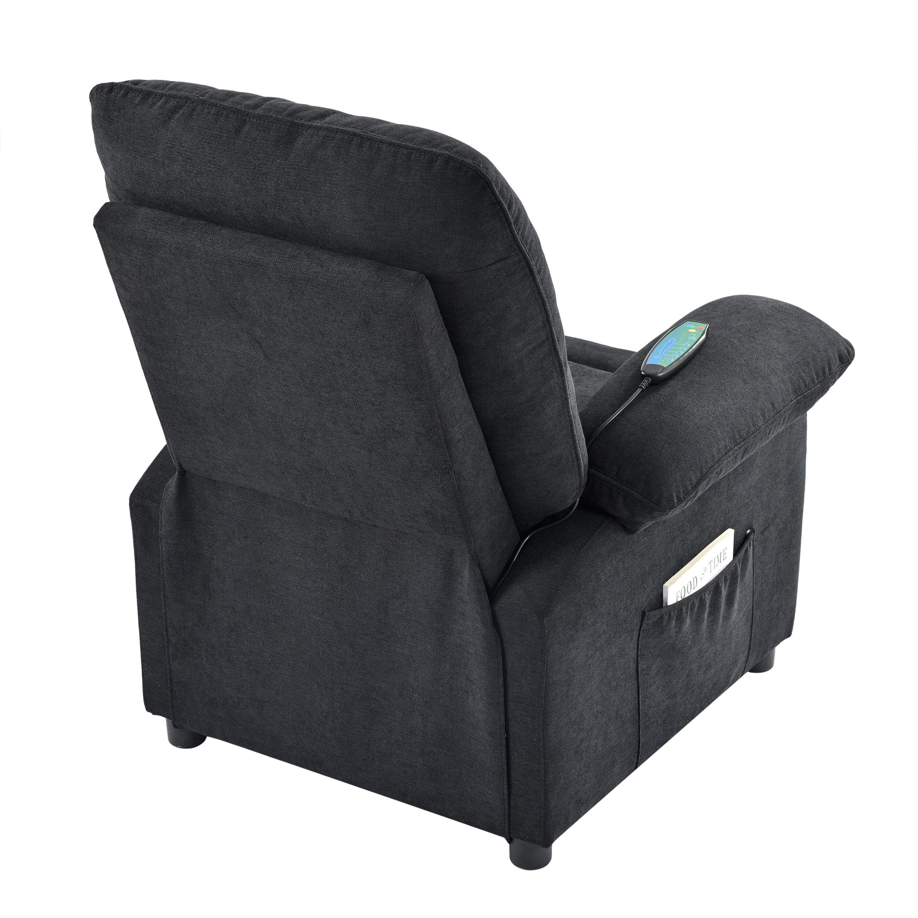 Fauteuil inclinable manuel rembourré avec massage, chauffage lombaire, accoudoirs coussinés et poches latérales