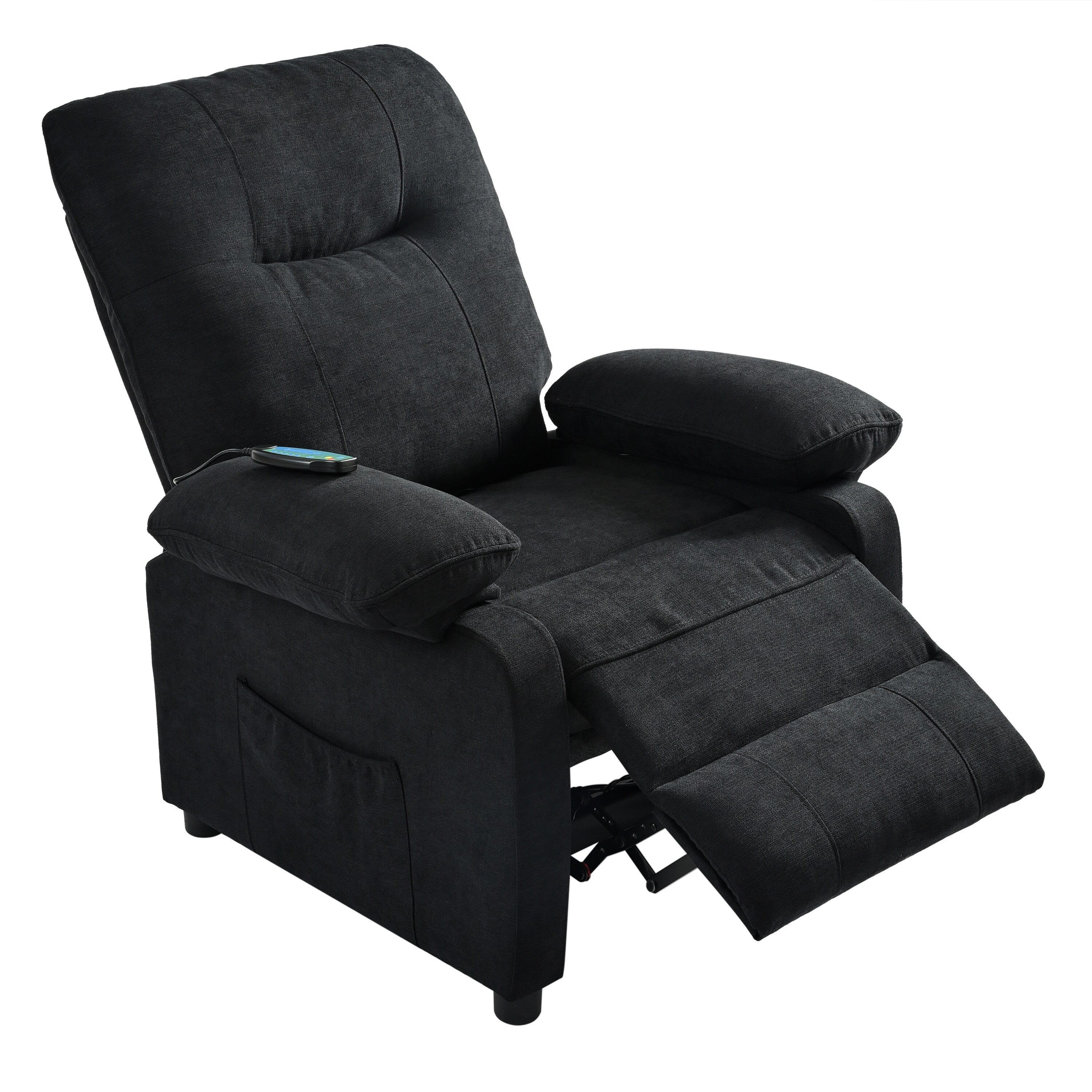 Fauteuil inclinable manuel rembourré avec massage, chauffage lombaire, accoudoirs coussinés et poches latérales
