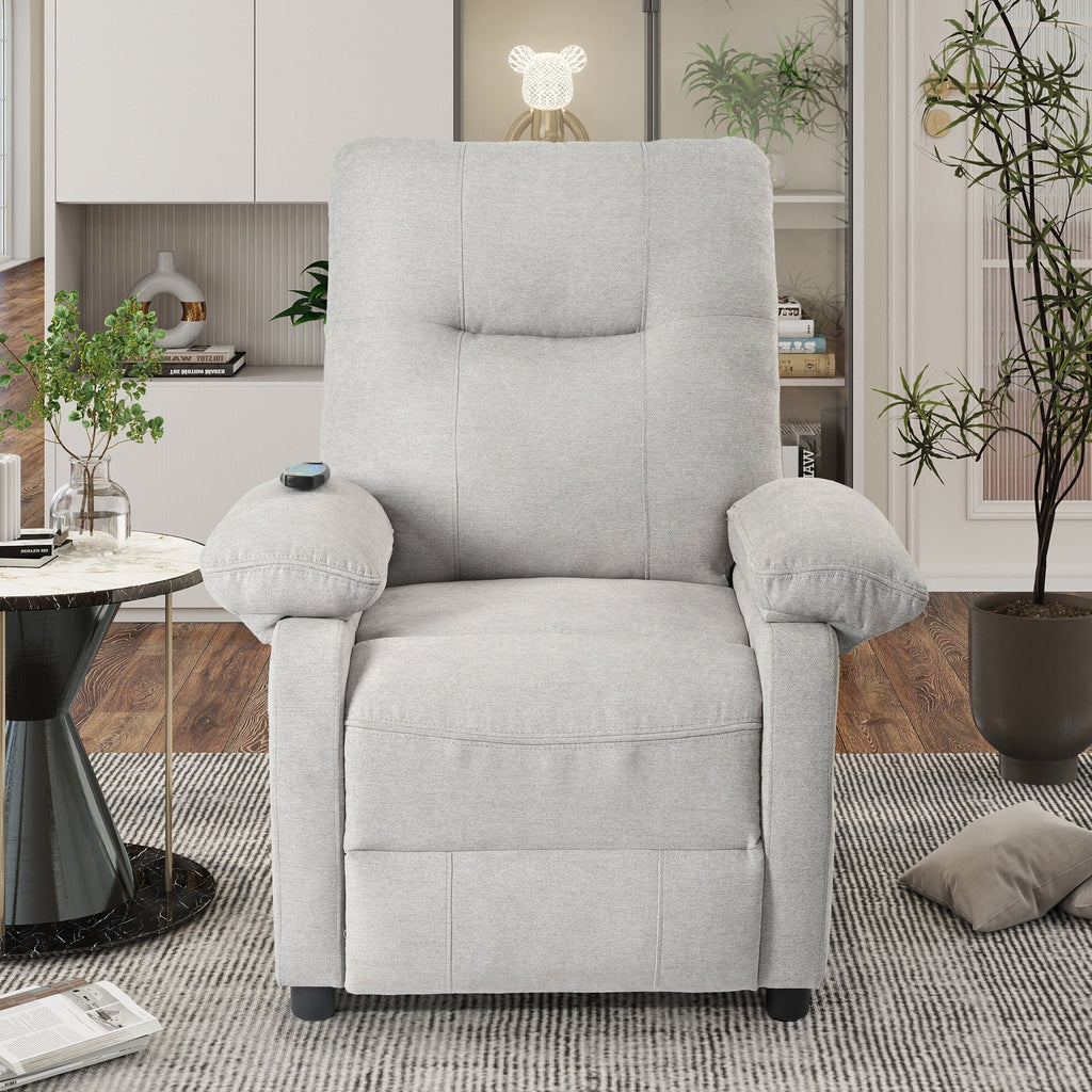 Fauteuil inclinable manuel rembourré avec massage, chauffage lombaire, accoudoirs coussinés et poches latérales