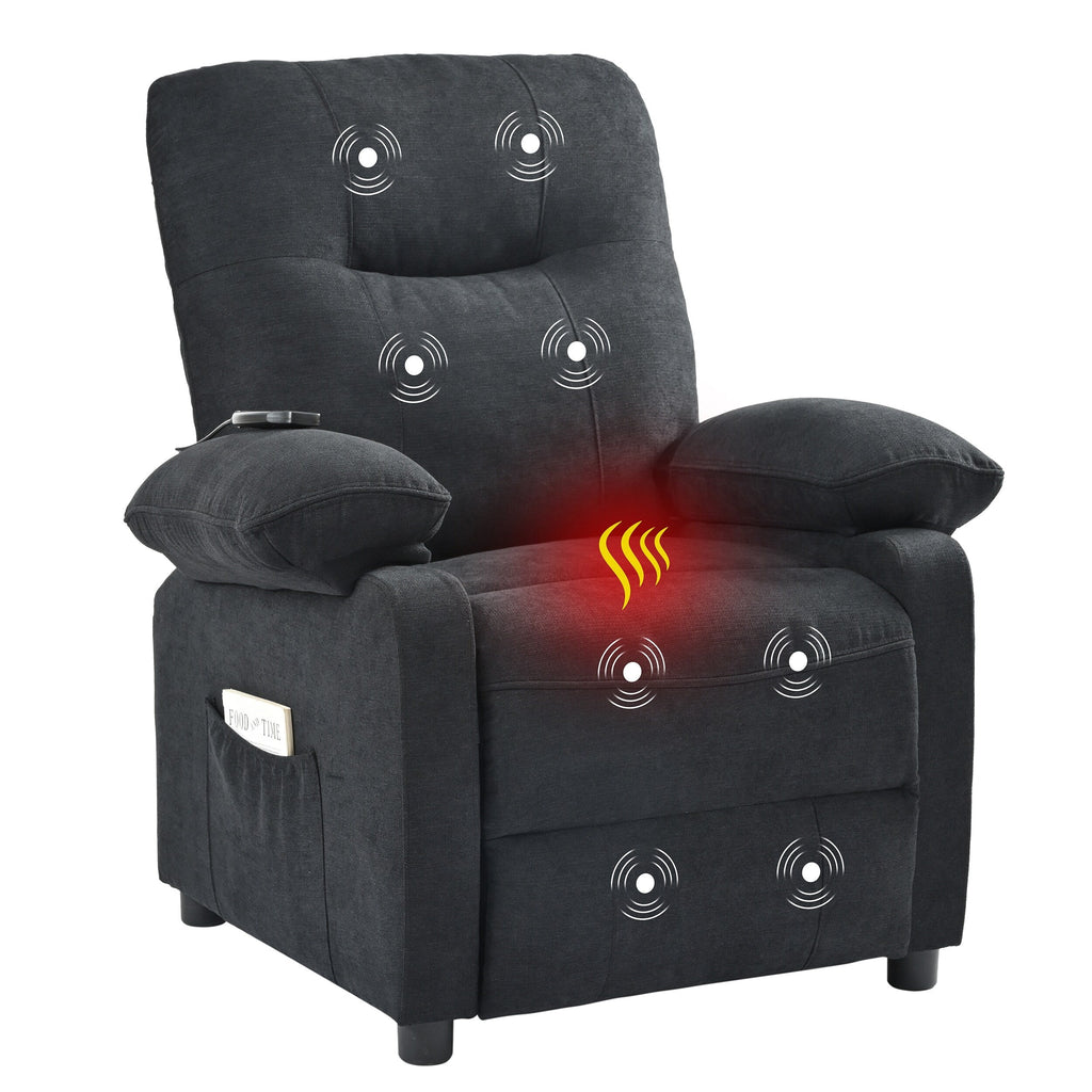 Fauteuil inclinable manuel rembourré avec massage, chauffage lombaire, accoudoirs coussinés et poches latérales