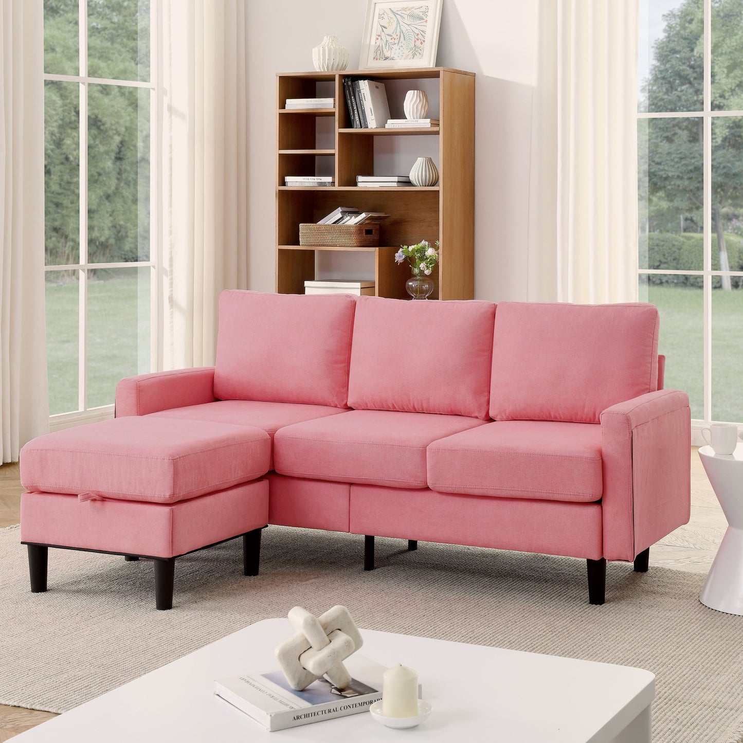 Canapé sectionnel rembourré avec pouf