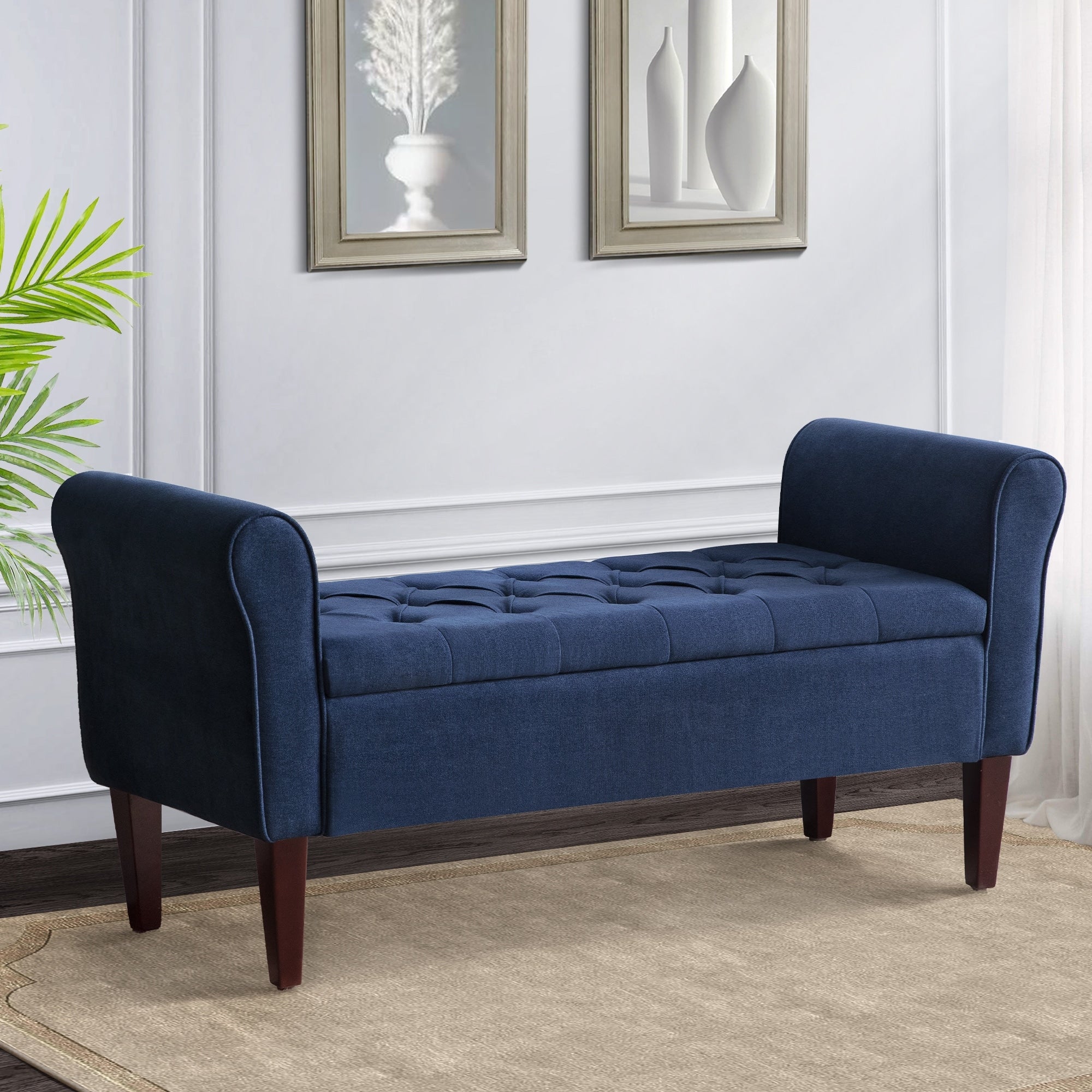 Banc de rangement rembourré, banc d'entrée avec dessus rabattable capitonné, 50,4 pouces