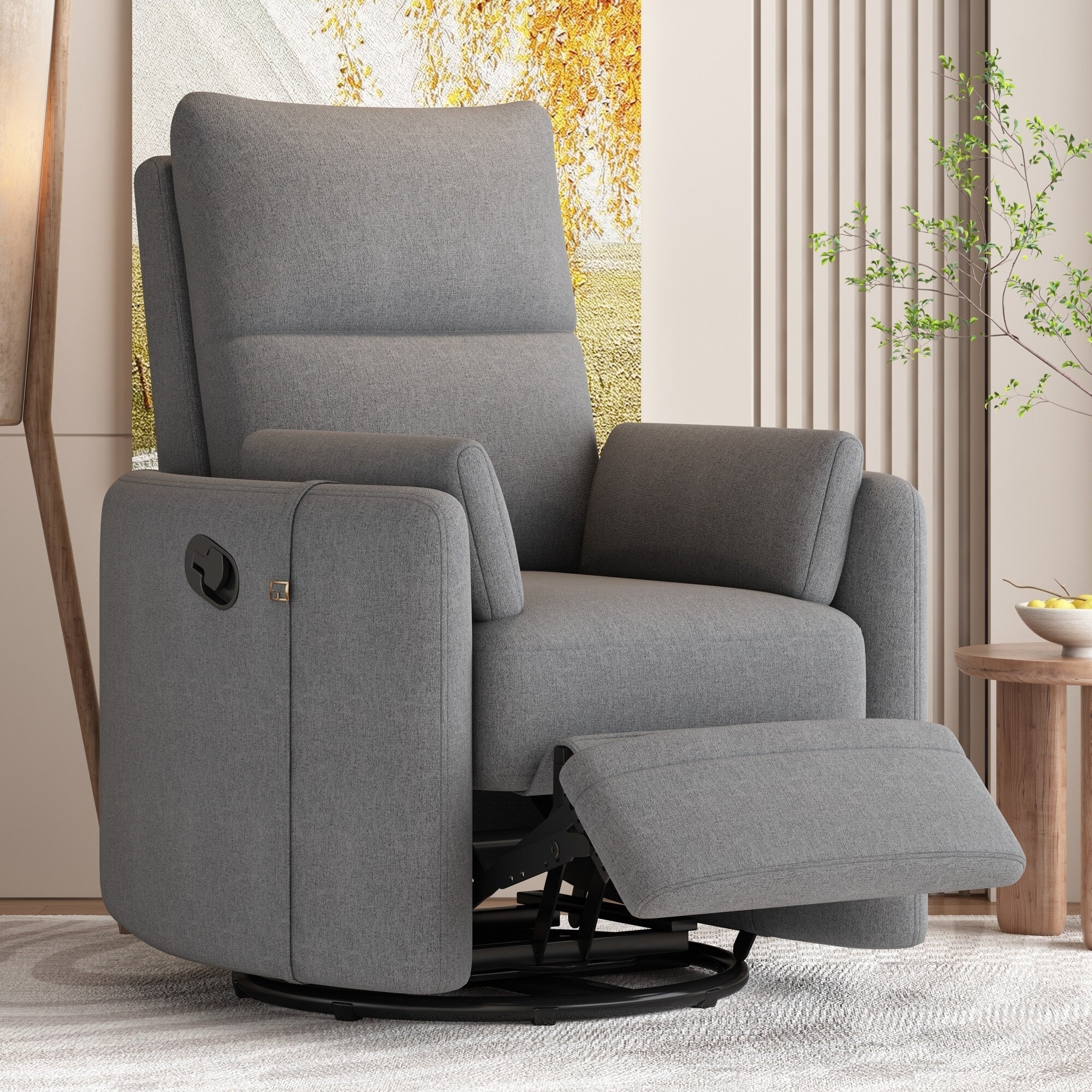 Fauteuil inclinable pivotant rembourré avec réglage manuel, rotation à 360° et deux oreillers amovibles