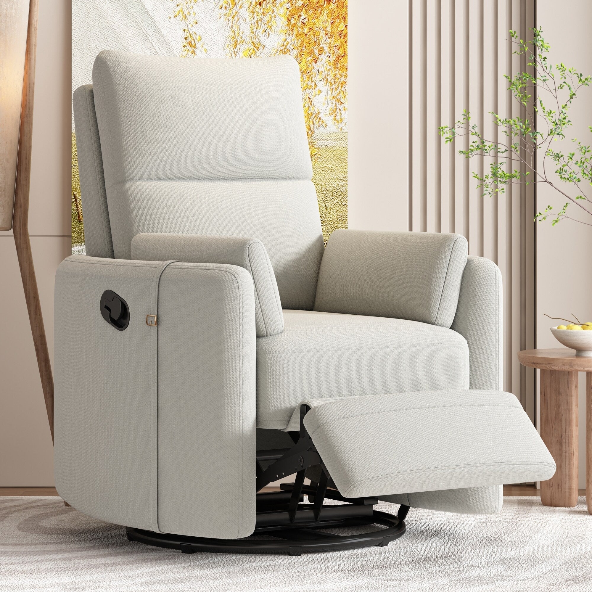 Fauteuil inclinable pivotant rembourré avec réglage manuel, rotation à 360° et deux oreillers amovibles