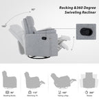 Fauteuil inclinable pivotant rembourré avec réglage manuel, rotation à 360° et deux oreillers amovibles