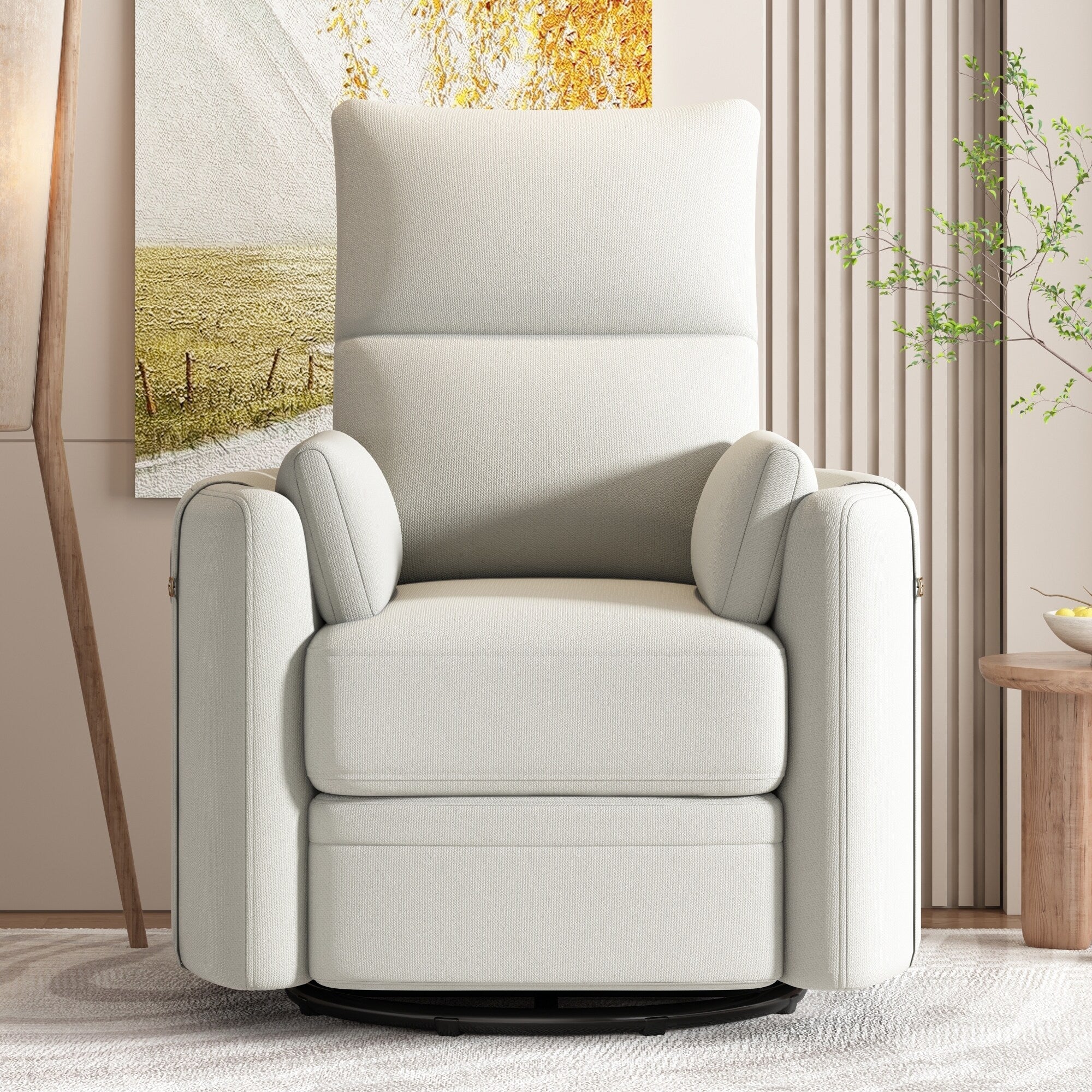 Fauteuil inclinable pivotant rembourré avec réglage manuel, rotation à 360° et deux oreillers amovibles