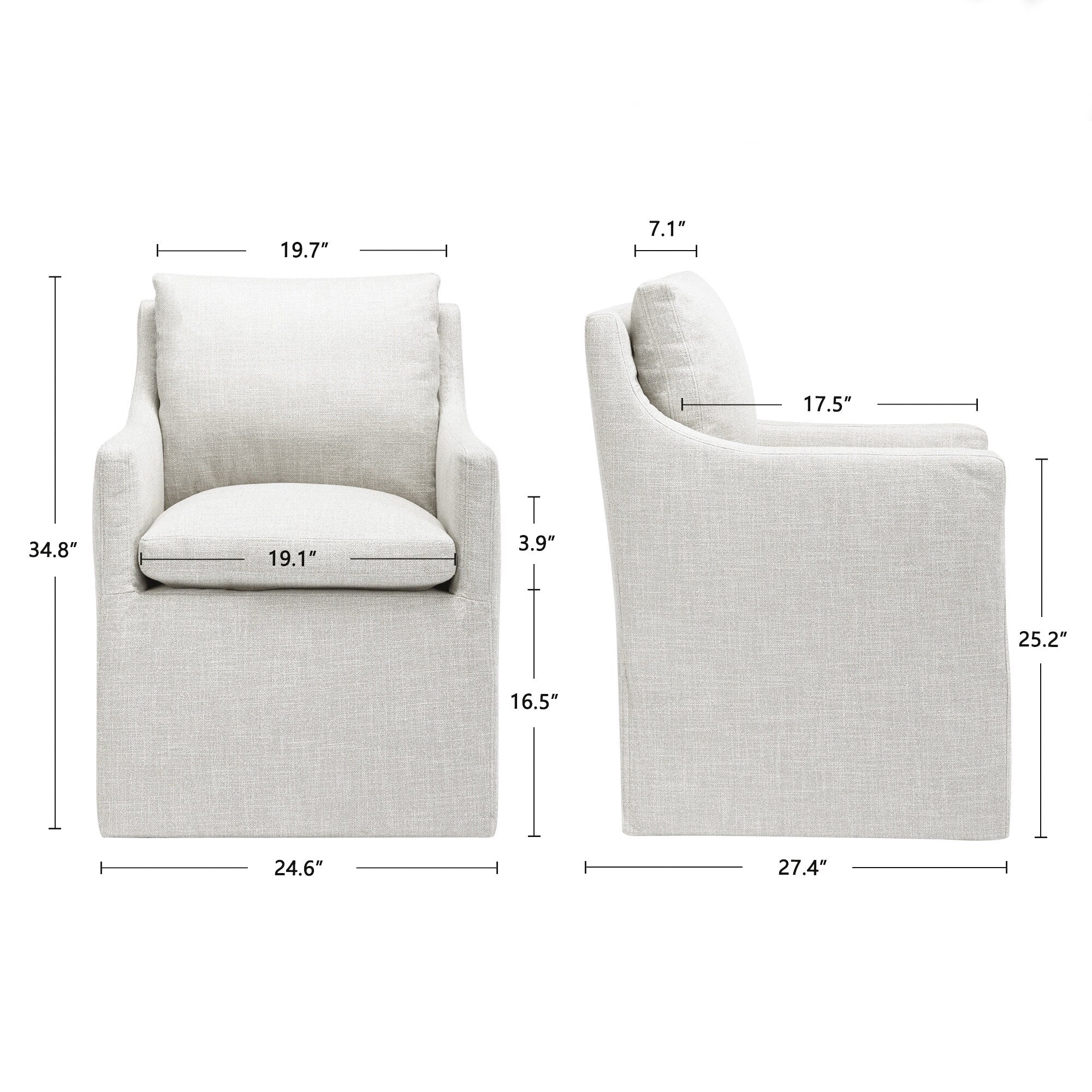 Chaise de salle à manger pivotante et rembourrée en lin