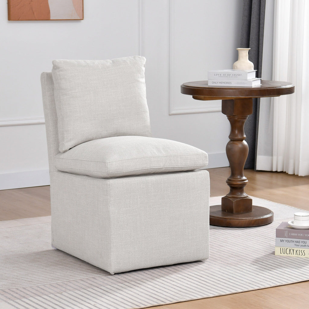 Chaise de salle à manger pivotante et rembourrée en lin
