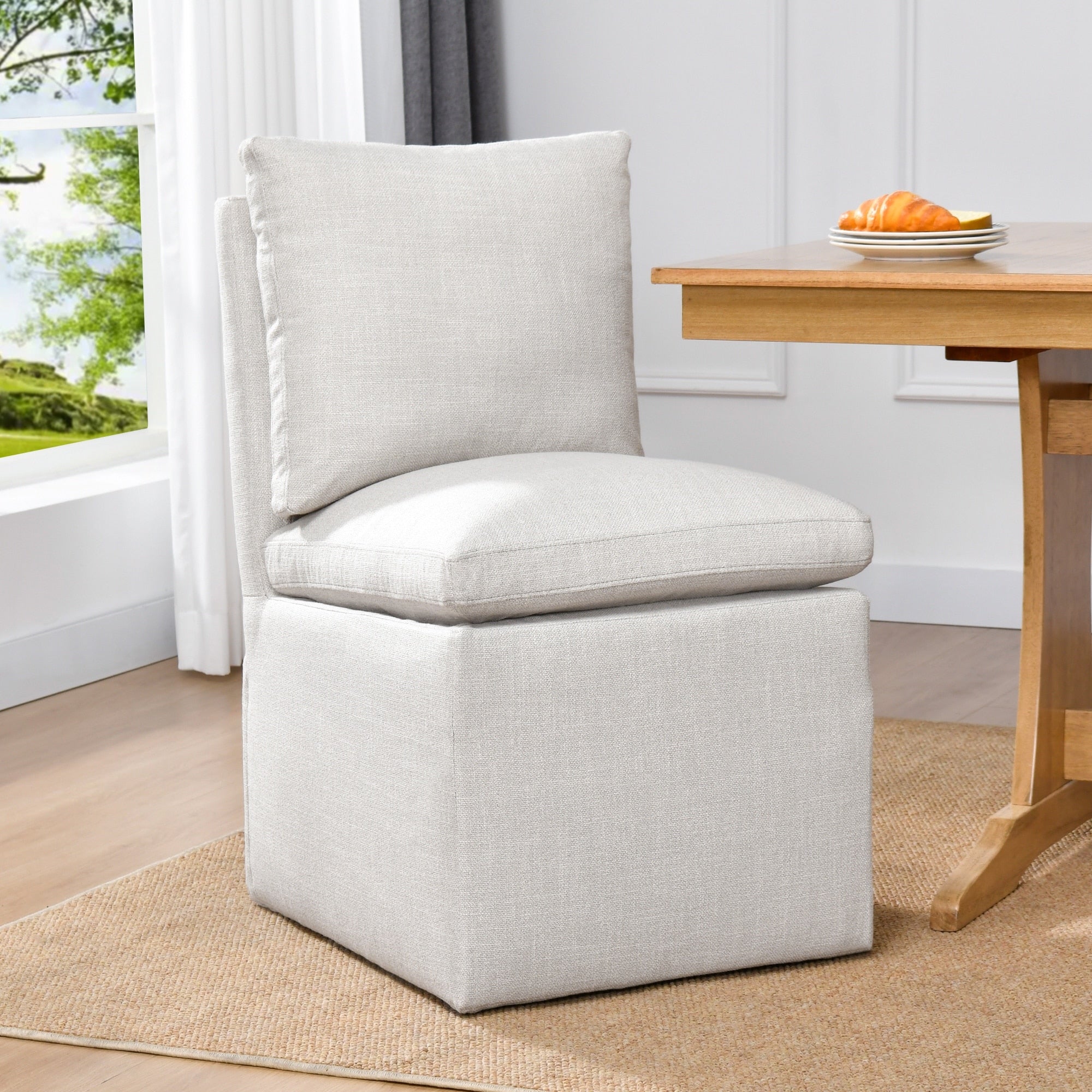 Chaise de salle à manger pivotante et rembourrée en lin