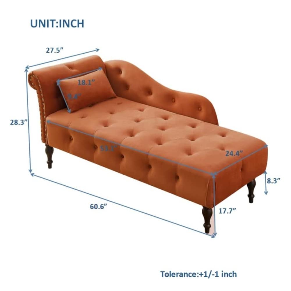 Chaise longue en velours 61 avec 1 oreiller et garniture cloutée
