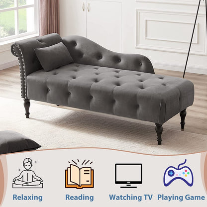 Chaise longue en velours 61 avec 1 oreiller et garniture cloutée