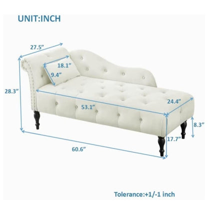 Chaise longue en velours 61 avec 1 oreiller et garniture cloutée