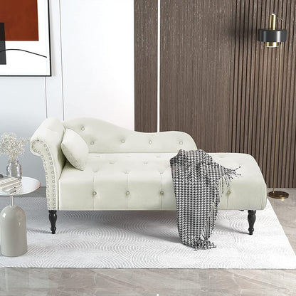 Chaise longue en velours 61 avec 1 oreiller et garniture cloutée