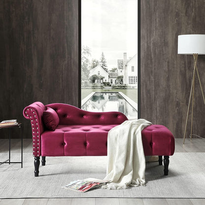 Chaise longue en velours 61 avec 1 oreiller et garniture cloutée