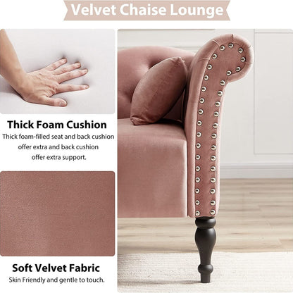 Chaise longue en velours 61 avec 1 oreiller et garniture cloutée