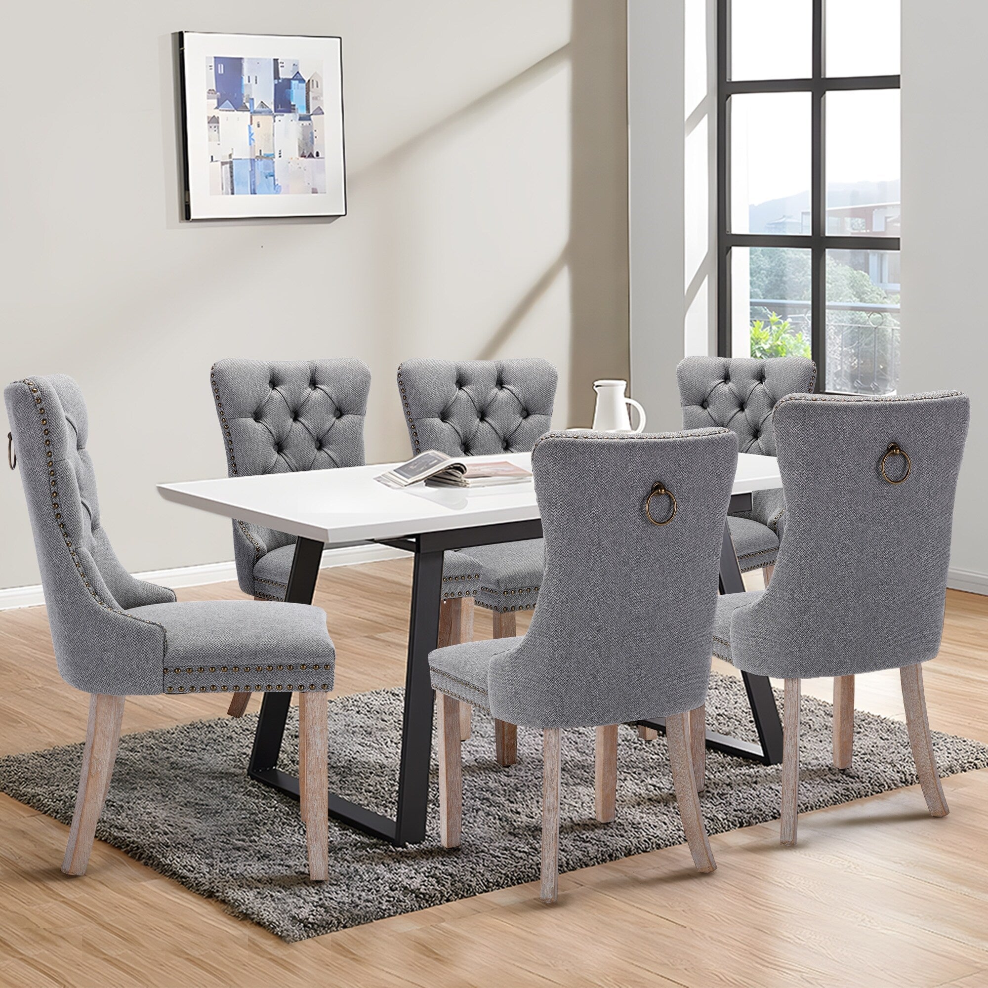 Lot de 6 chaises de salle à manger capitonnées en velours avec pieds en bois massif