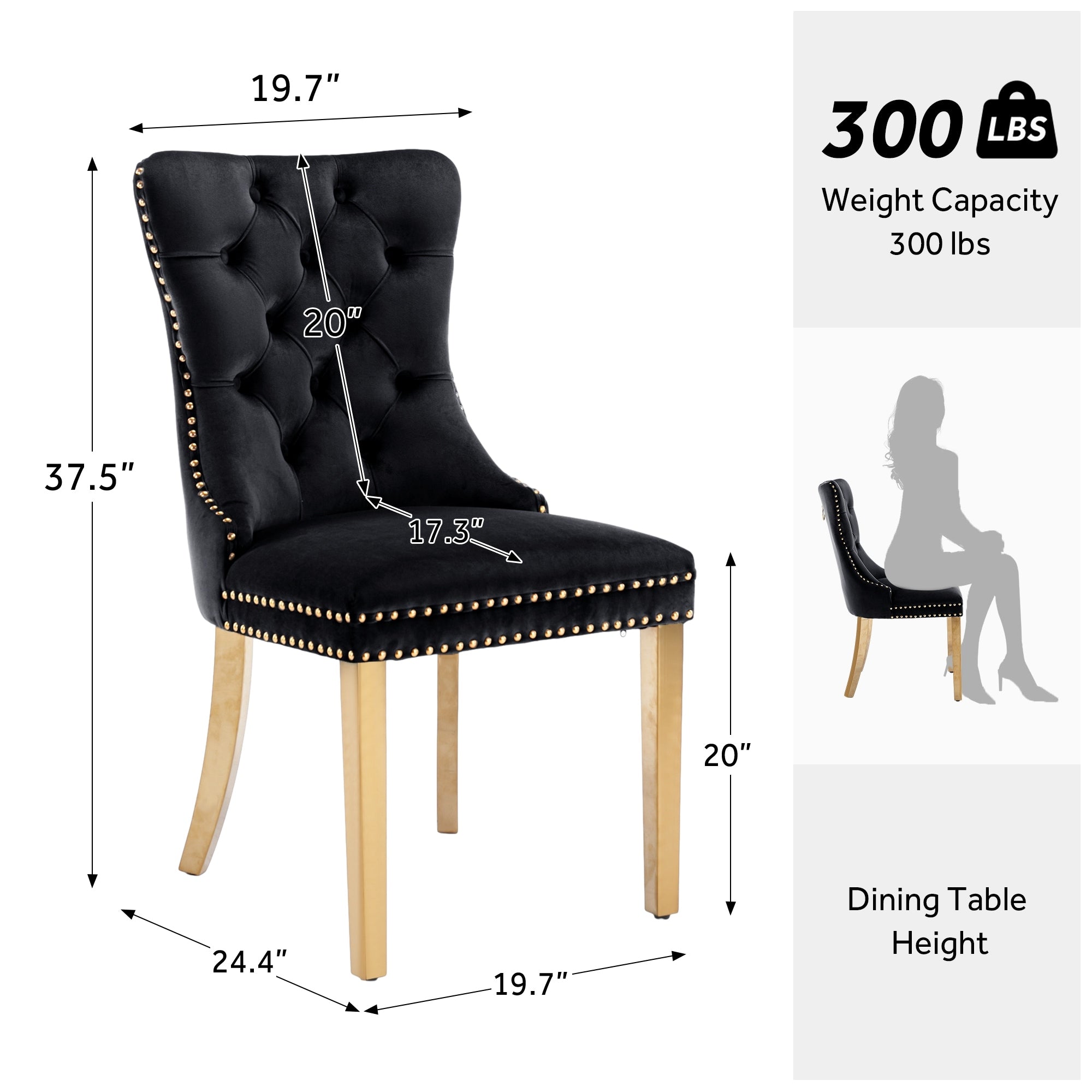 Lot de 6 chaises de salle à manger capitonnées en velours avec pieds en bois massif