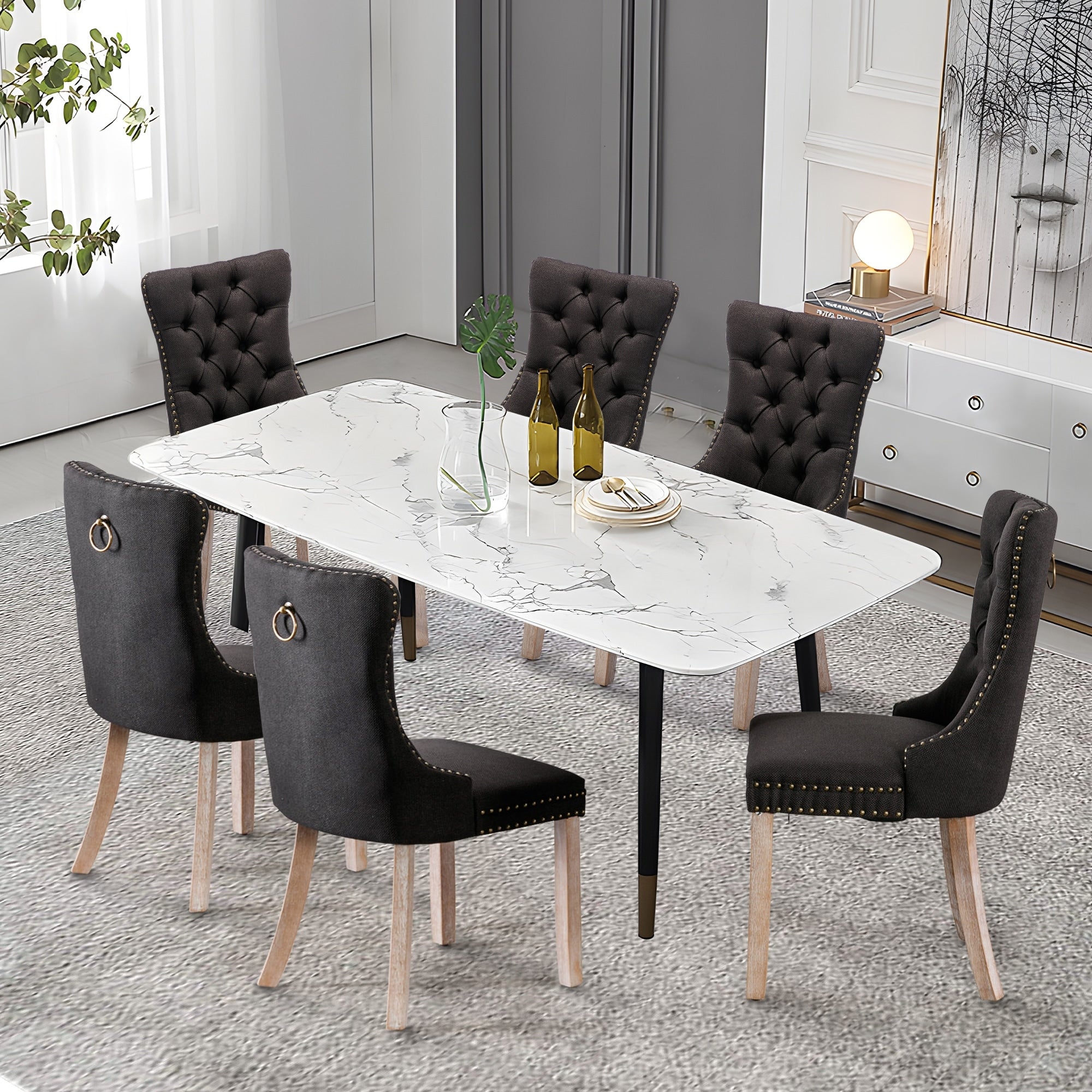 Lot de 6 chaises de salle à manger capitonnées en velours avec pieds en bois massif