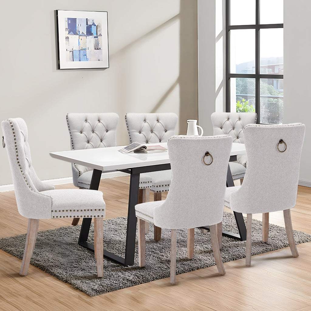 Lot de 6 chaises de salle à manger capitonnées en velours avec pieds en bois massif