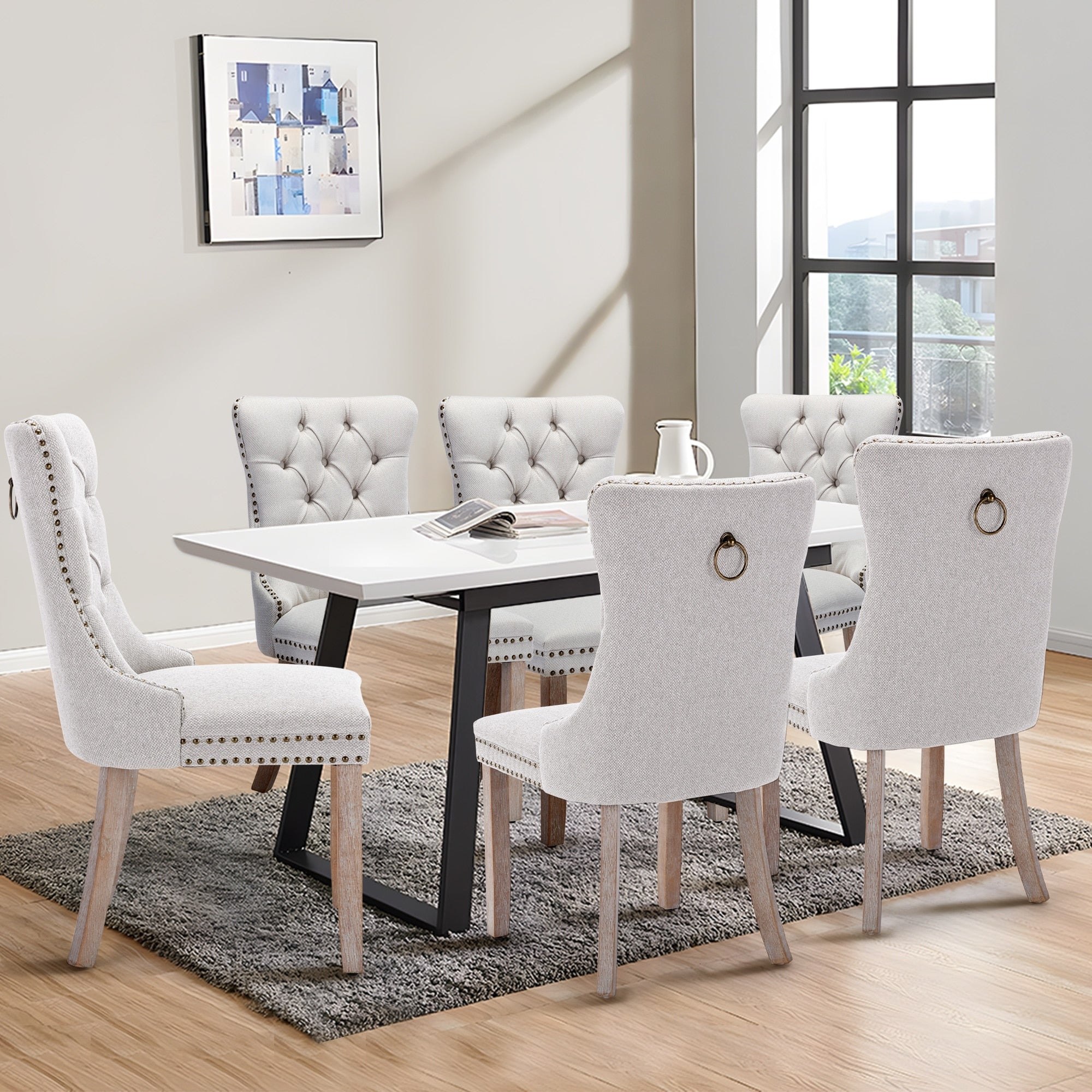Lot de 6 chaises de salle à manger capitonnées en velours avec pieds en bois massif