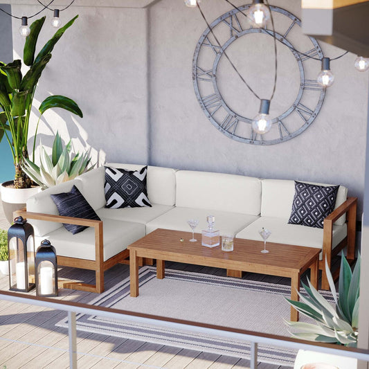 Ensemble de canapés sectionnels 5 pièces en teck pour patio extérieur Upland