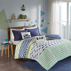 Parure de lit en coton vert/bleu marine Aaron Shark d'Urban Habitat Kids