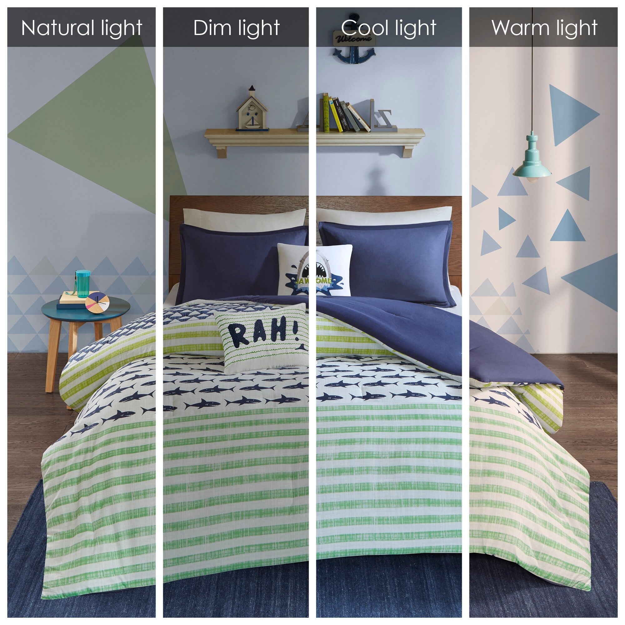 Parure de lit en coton vert/bleu marine Aaron Shark d'Urban Habitat Kids
