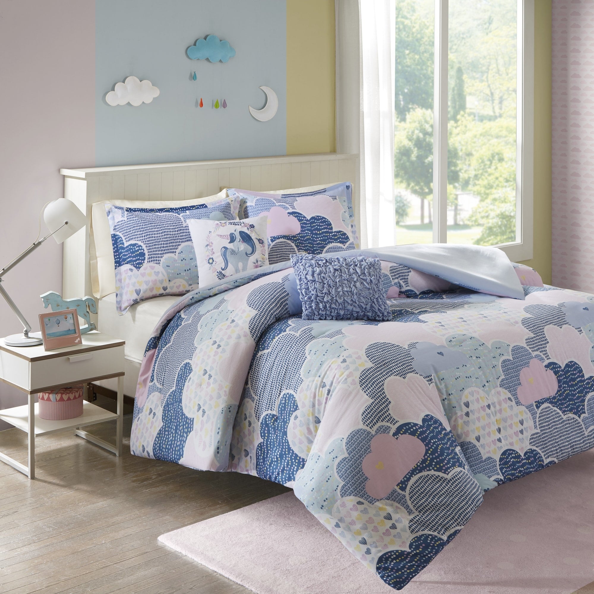 Parure de lit 5 pièces en coton bleu « Intelligent Design Kids Bliss »