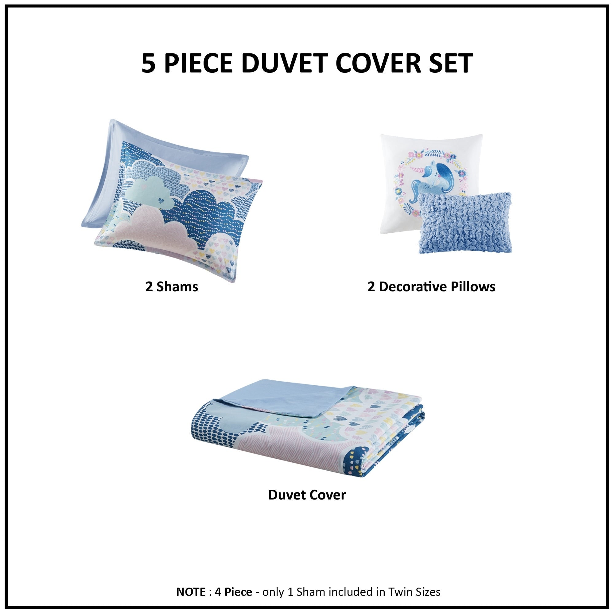 Parure de lit 5 pièces en coton bleu « Intelligent Design Kids Bliss »