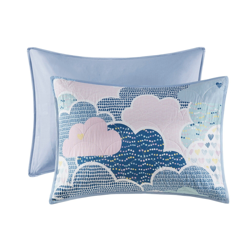 Parure de lit réversible en coton bleu KidsBliss avec coussins décoratifs