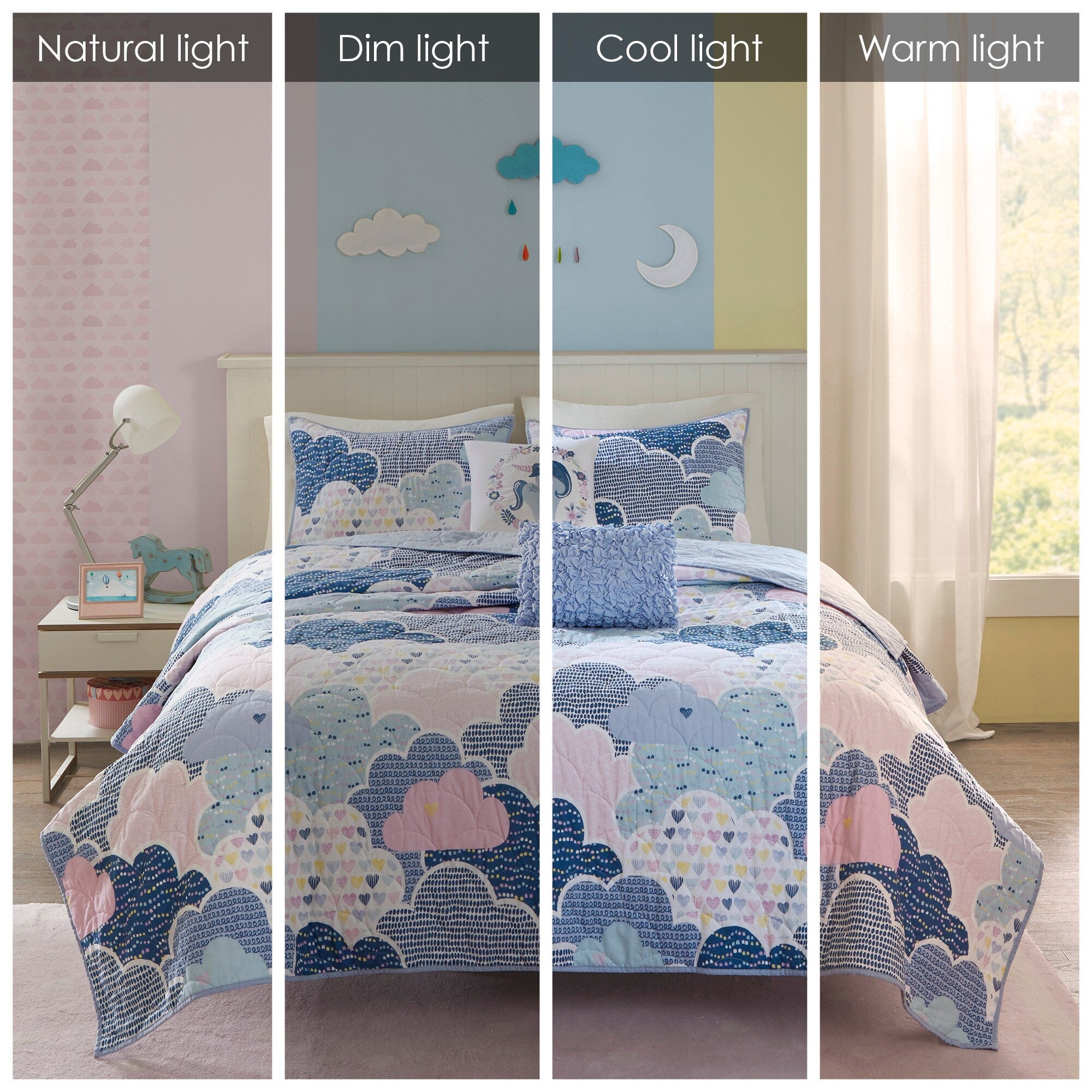 Parure de lit réversible en coton bleu KidsBliss avec coussins décoratifs