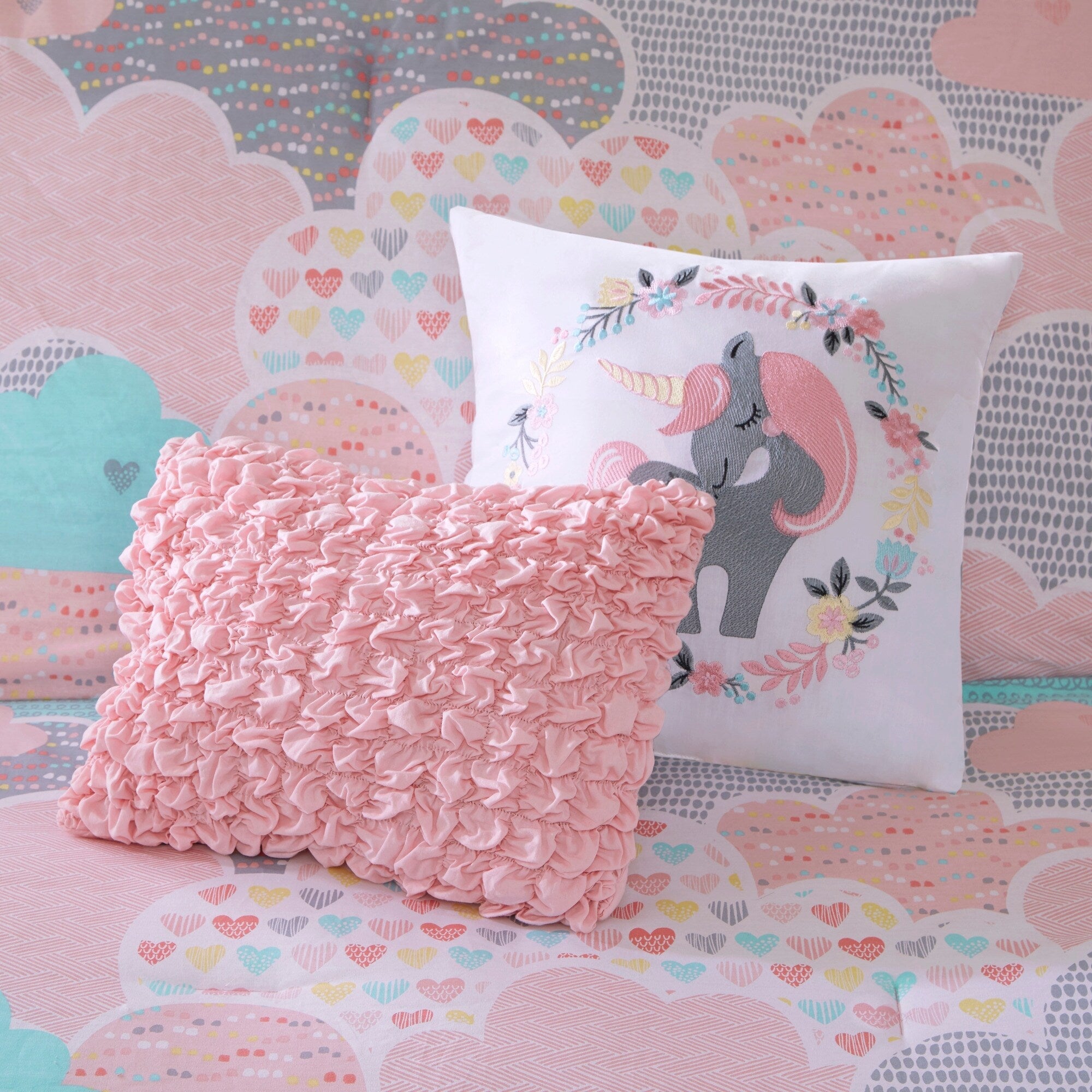 Parure de lit 5 pièces en coton imprimé rose « Intelligent Design Kids Bliss »
