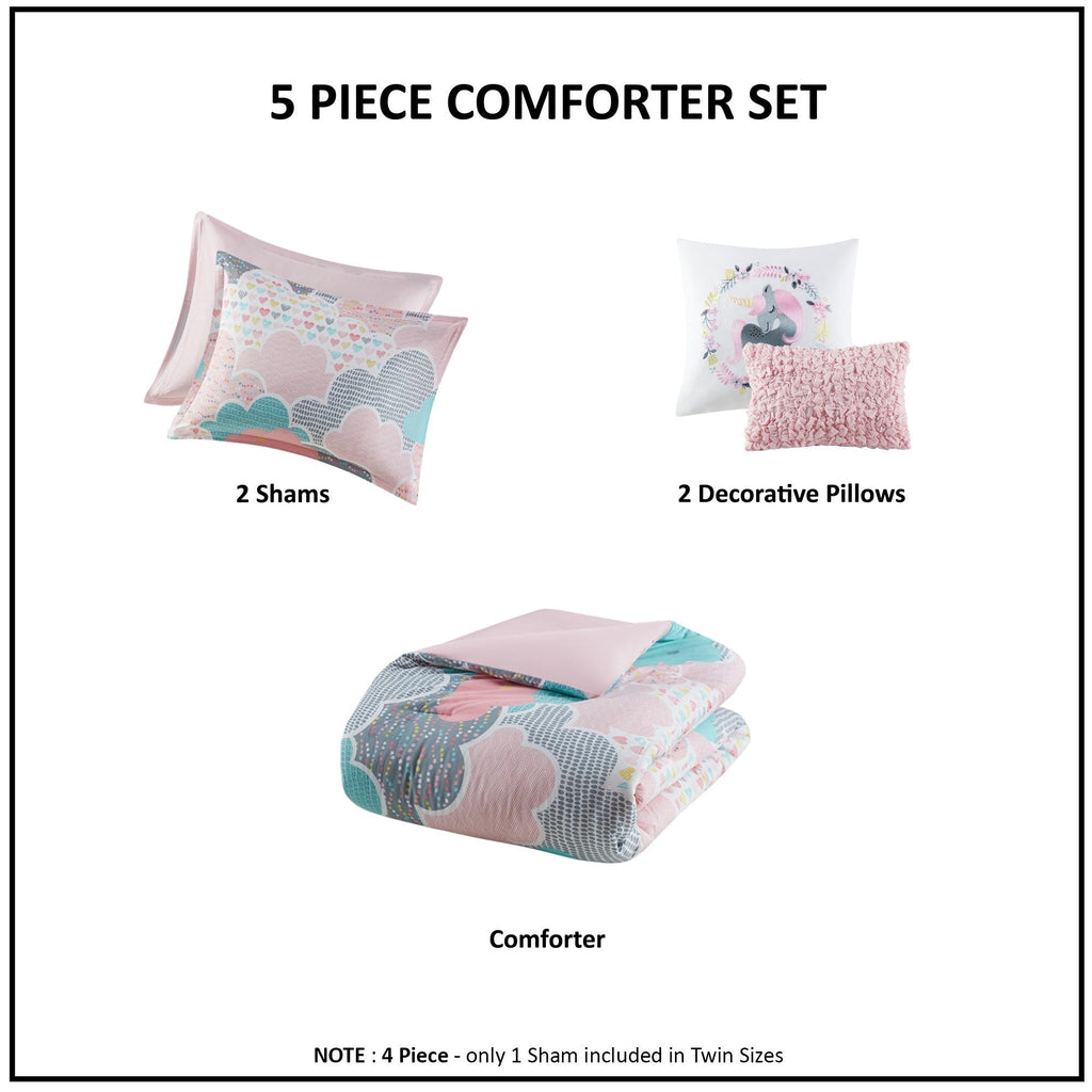 Parure de lit 5 pièces en coton imprimé rose « Intelligent Design Kids Bliss »