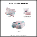 Parure de lit 5 pièces en coton imprimé rose « Intelligent Design Kids Bliss »
