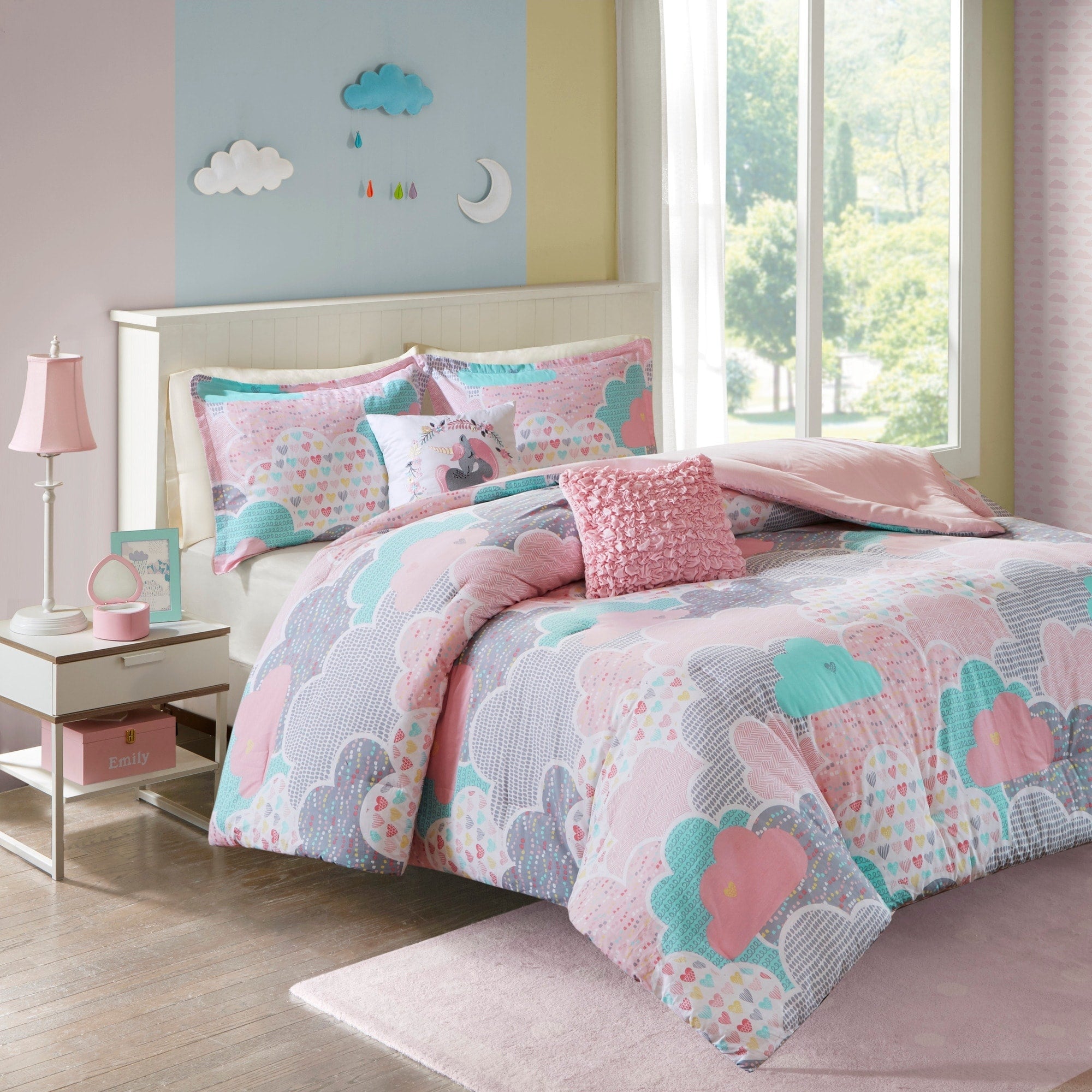 Parure de lit 5 pièces en coton imprimé rose « Intelligent Design Kids Bliss »