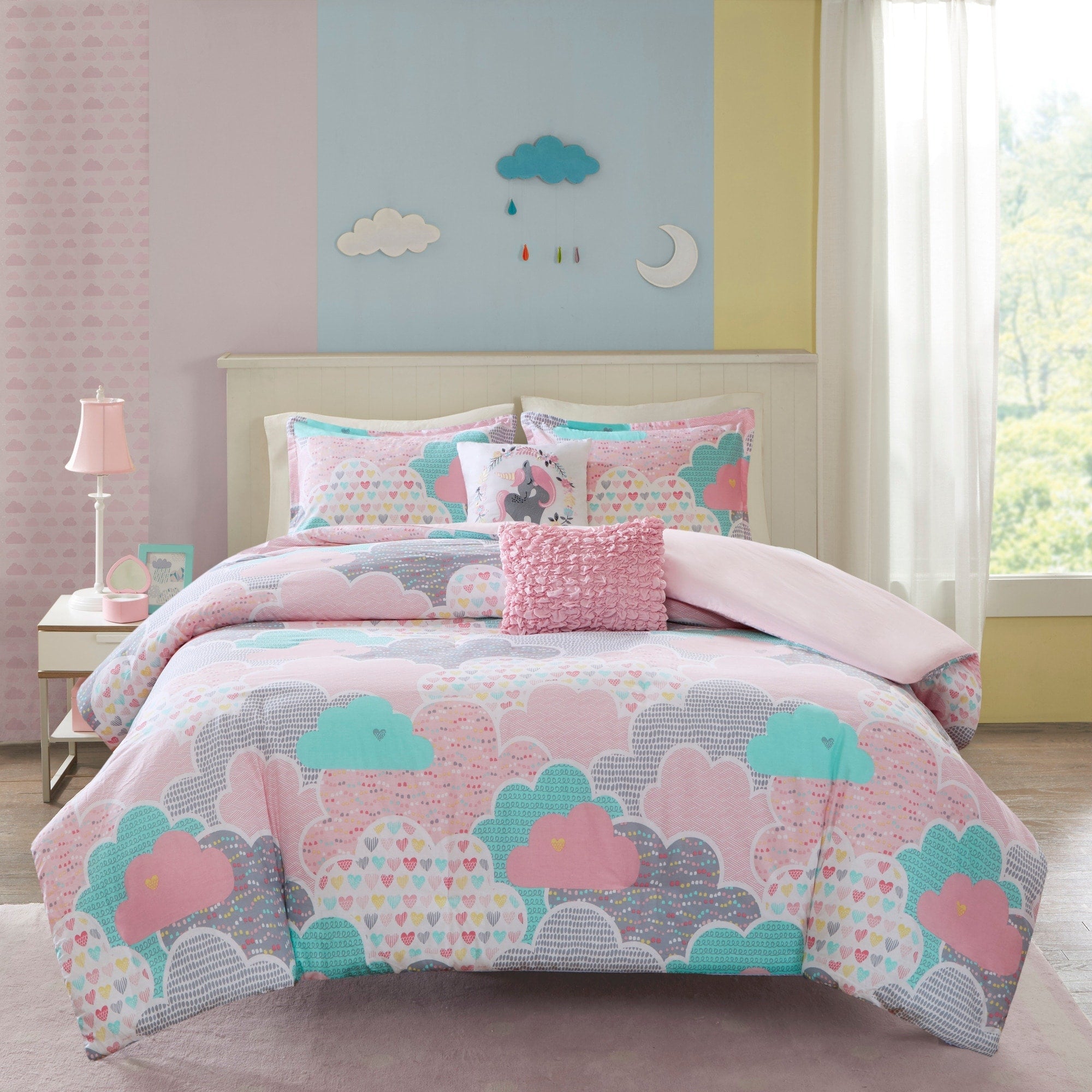 Parure de lit 5 pièces en coton imprimé rose « Intelligent Design Kids Bliss »