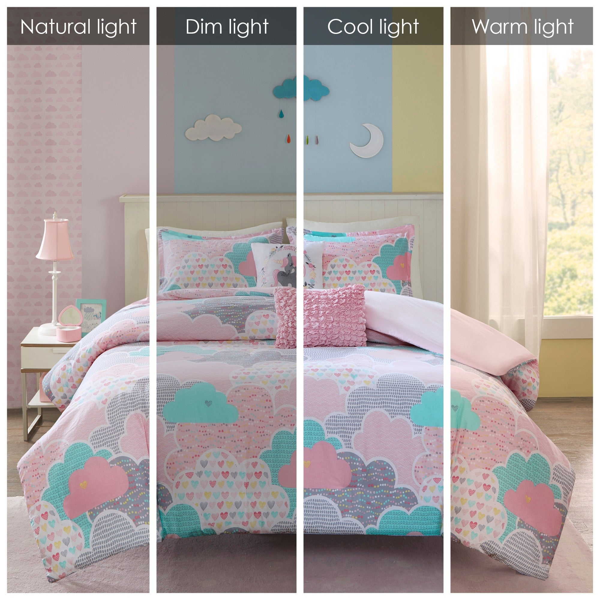 Parure de lit 5 pièces en coton imprimé rose « Intelligent Design Kids Bliss »