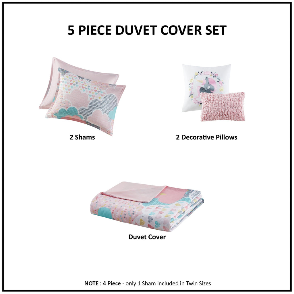Parure de lit 5 pièces en coton imprimé rose « Intelligent Design Kids Bliss »