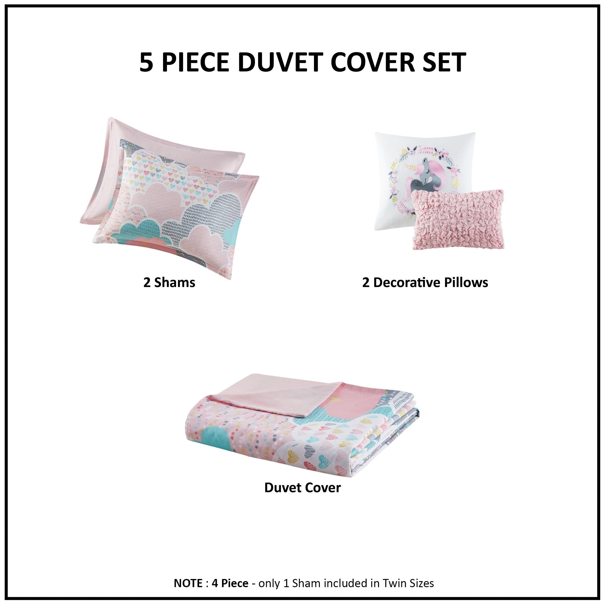 Parure de lit 5 pièces en coton imprimé rose « Intelligent Design Kids Bliss »