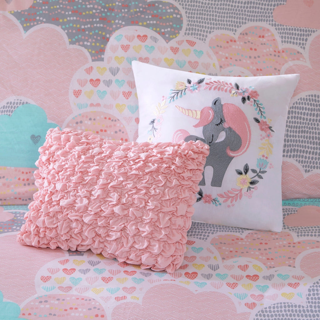 Parure de lit 5 pièces en coton imprimé rose « Intelligent Design Kids Bliss »