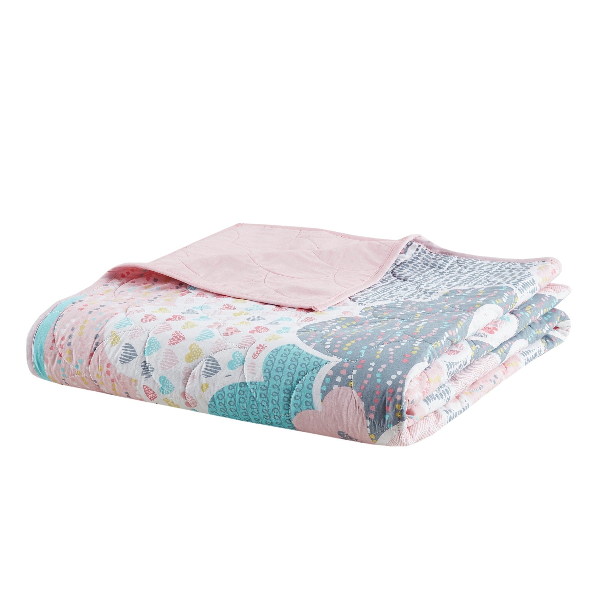 Parure de lit réversible en coton rose « Intelligent Design » pour enfants avec coussins décoratifs