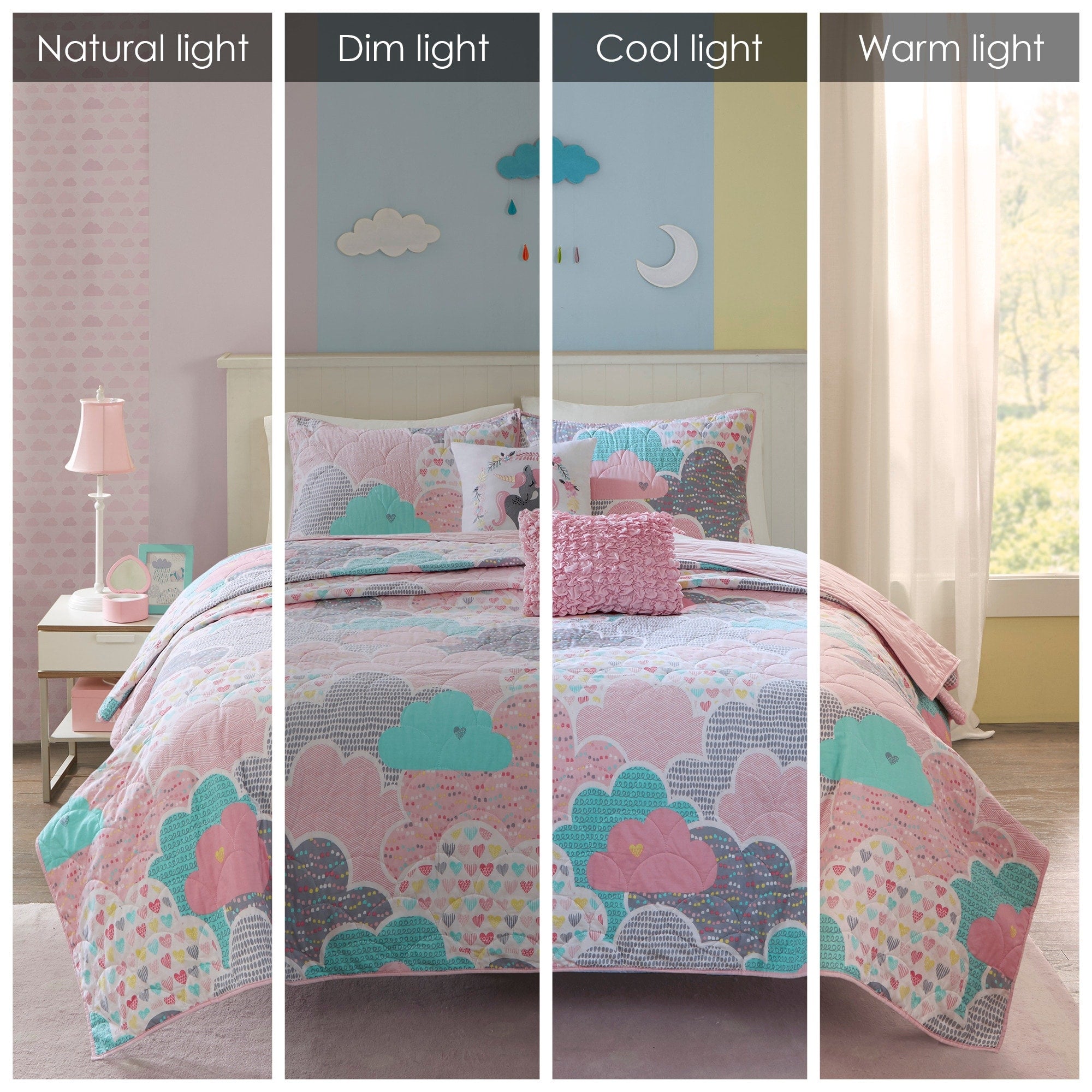 Parure de lit réversible en coton rose « Intelligent Design » pour enfants avec coussins décoratifs