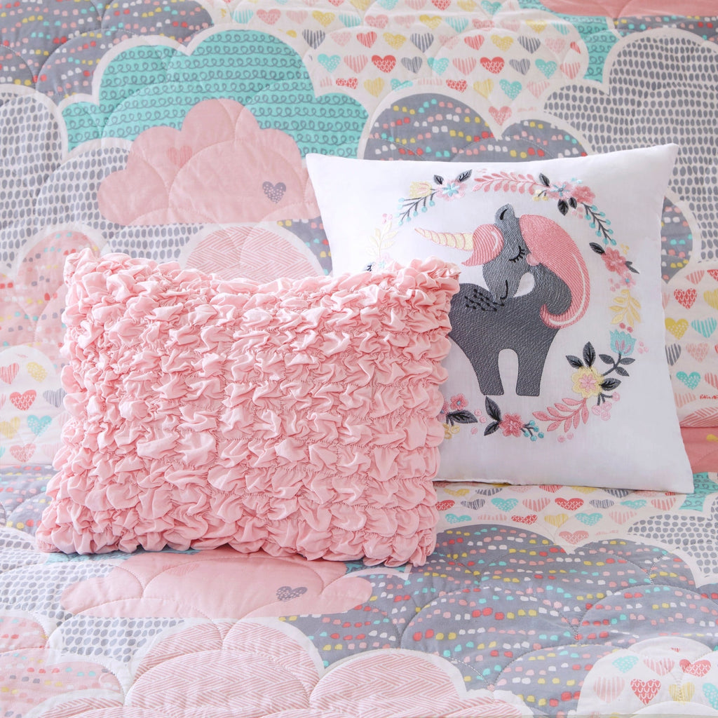 Parure de lit réversible en coton rose « Intelligent Design » pour enfants avec coussins décoratifs