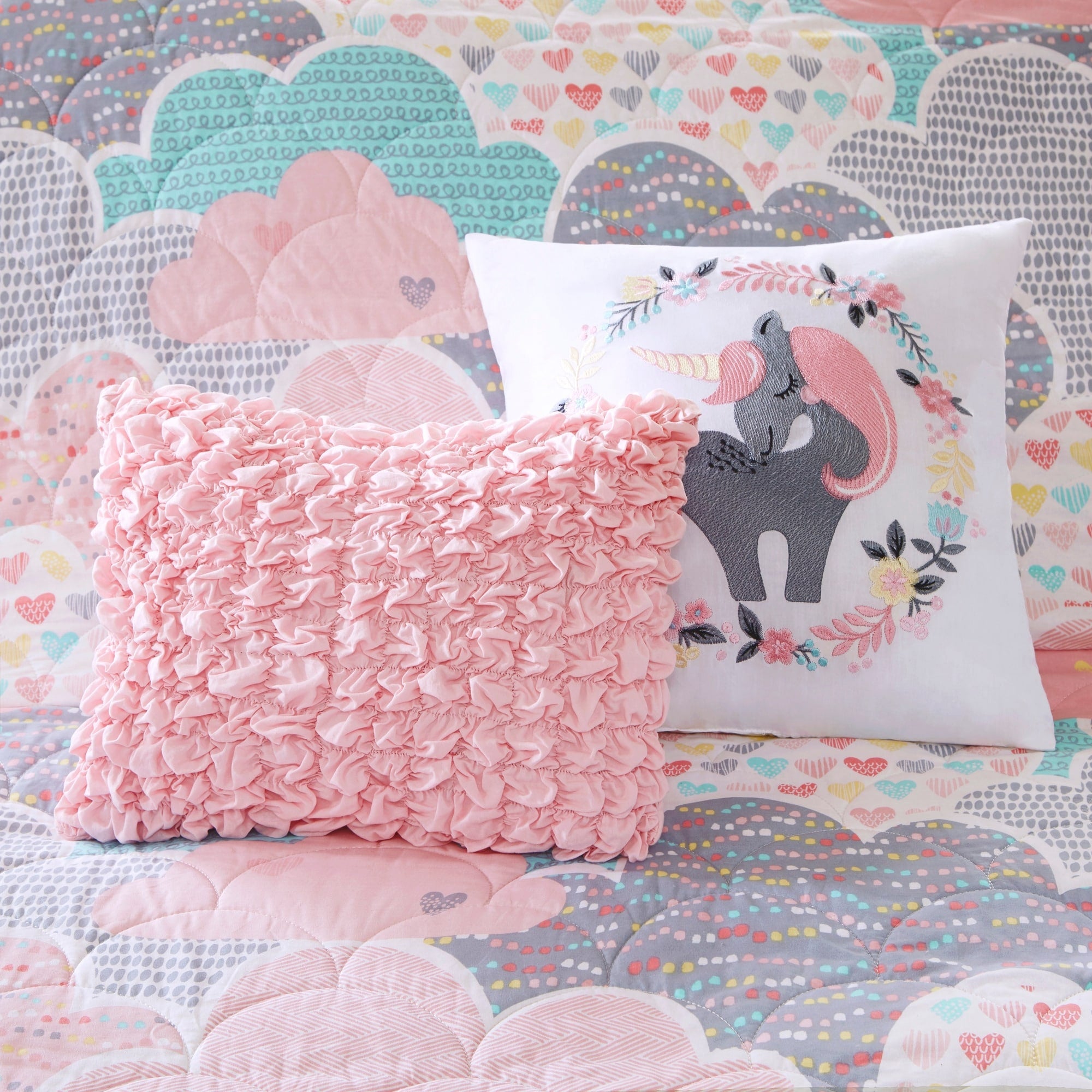 Parure de lit réversible en coton rose « Intelligent Design » pour enfants avec coussins décoratifs