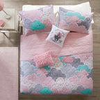 Parure de lit réversible en coton rose « Intelligent Design » pour enfants avec coussins décoratifs